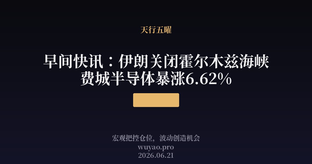 早间快讯:伊朗关闭霍尔木兹海峡 费城半导体暴涨6.62%