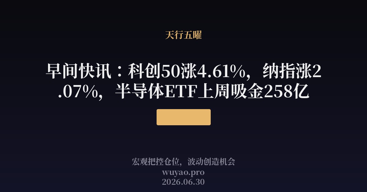 早间快讯：科创50涨4.61%，纳指涨2.07%，半导体ETF上周吸金258亿
