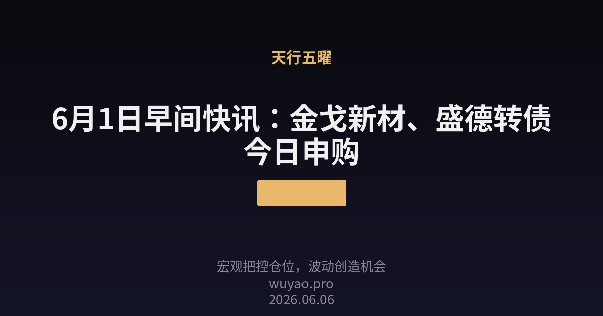 6月1日早间快讯:金戈新材、盛德转债今日
