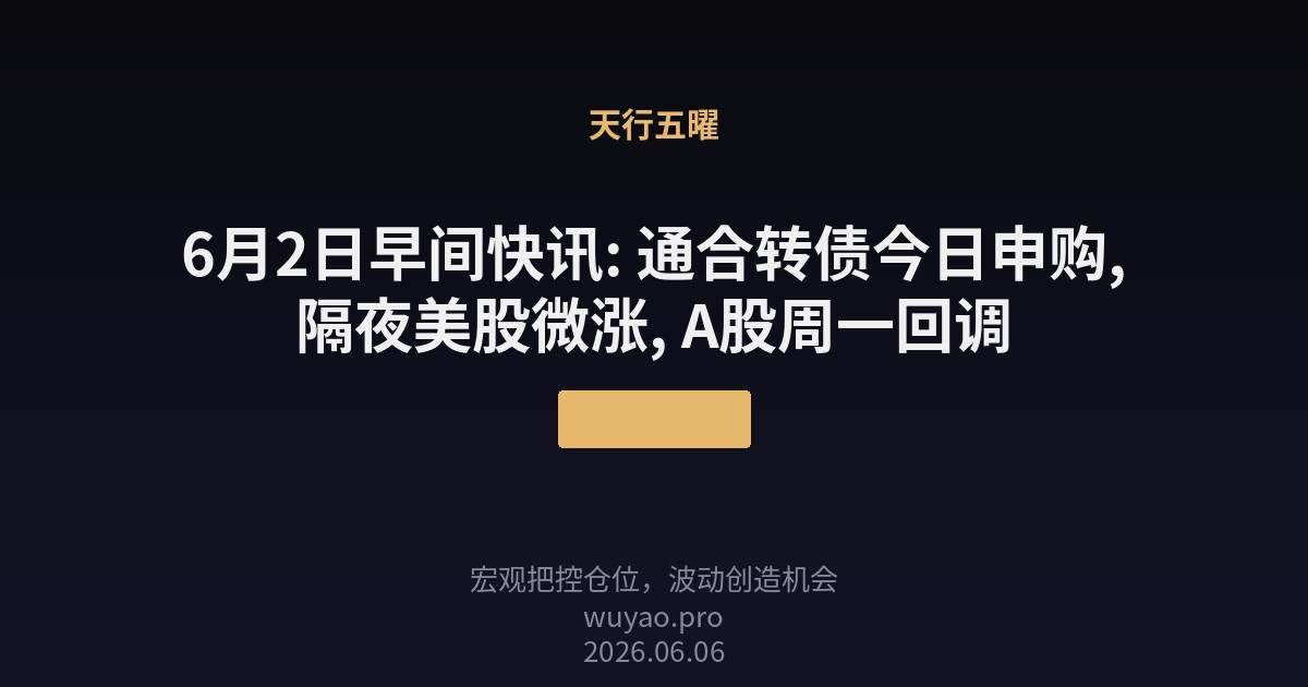 6月2日早间快讯: 通合转债今日申购, 