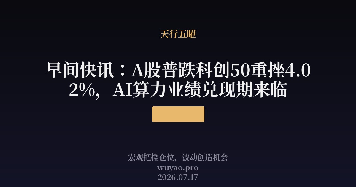 早间快讯:A股普跌科创50重挫4.02%,AI算力业绩兑现期来临