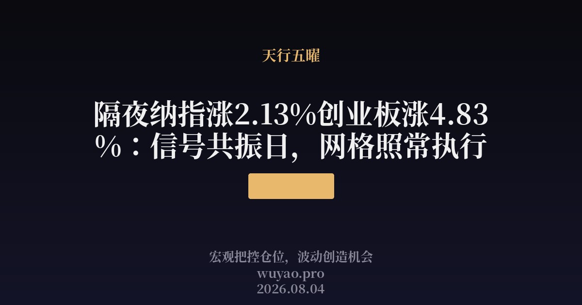隔夜纳指涨2.13%创业板涨4.83%：信号共振日，网格照常执行