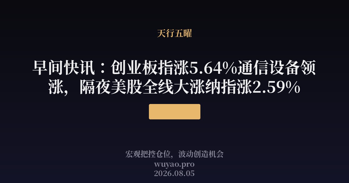 早间快讯:创业板指涨5.64%通信设备领涨,隔夜美股全线大涨纳指涨2.59%