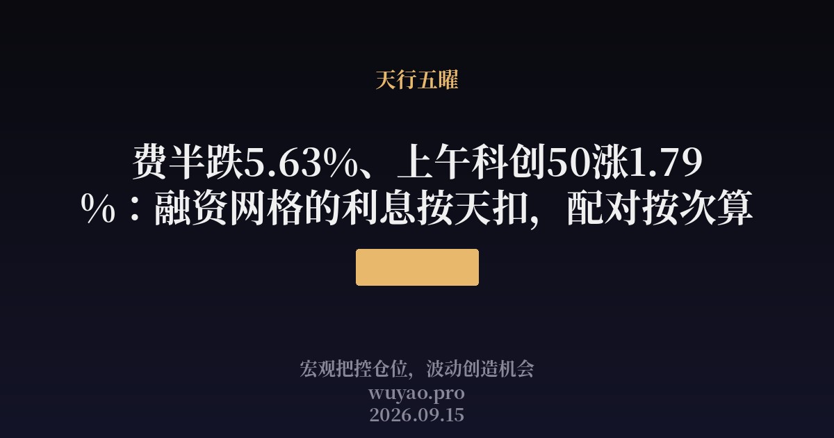 费半跌5.63%、上午科创50涨1.79%:融资网格的利息按天扣,配对按次算