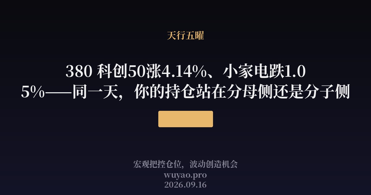 380 科创50涨4.14%、小家电跌1.05%——同一天，你的持仓站在分母侧还是分子侧