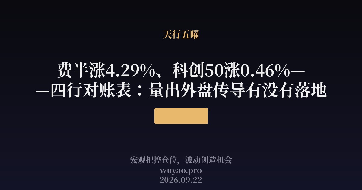 费半涨4.29%、科创50涨0.46%——四行对账表