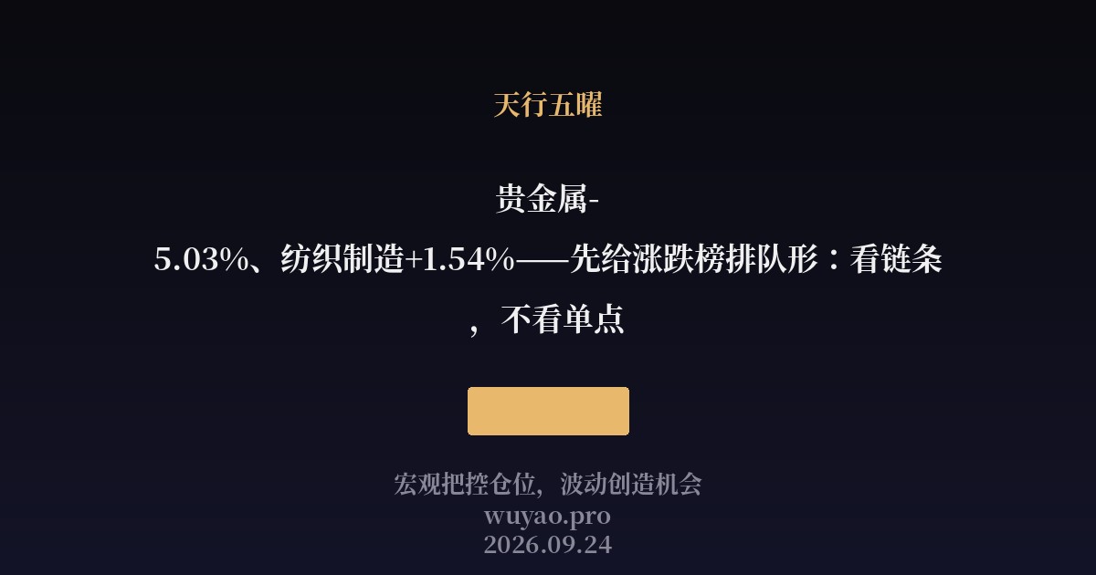 贵金属-5.03%、纺织制造+1.54%——先给涨跌榜排队形:看链条,不看单点
