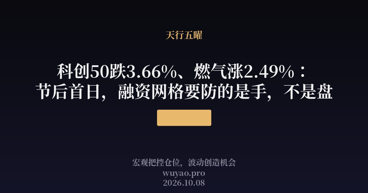科创50跌3.66%、燃气涨2.49%：节后首日，融资网格要防的是手，不是盘