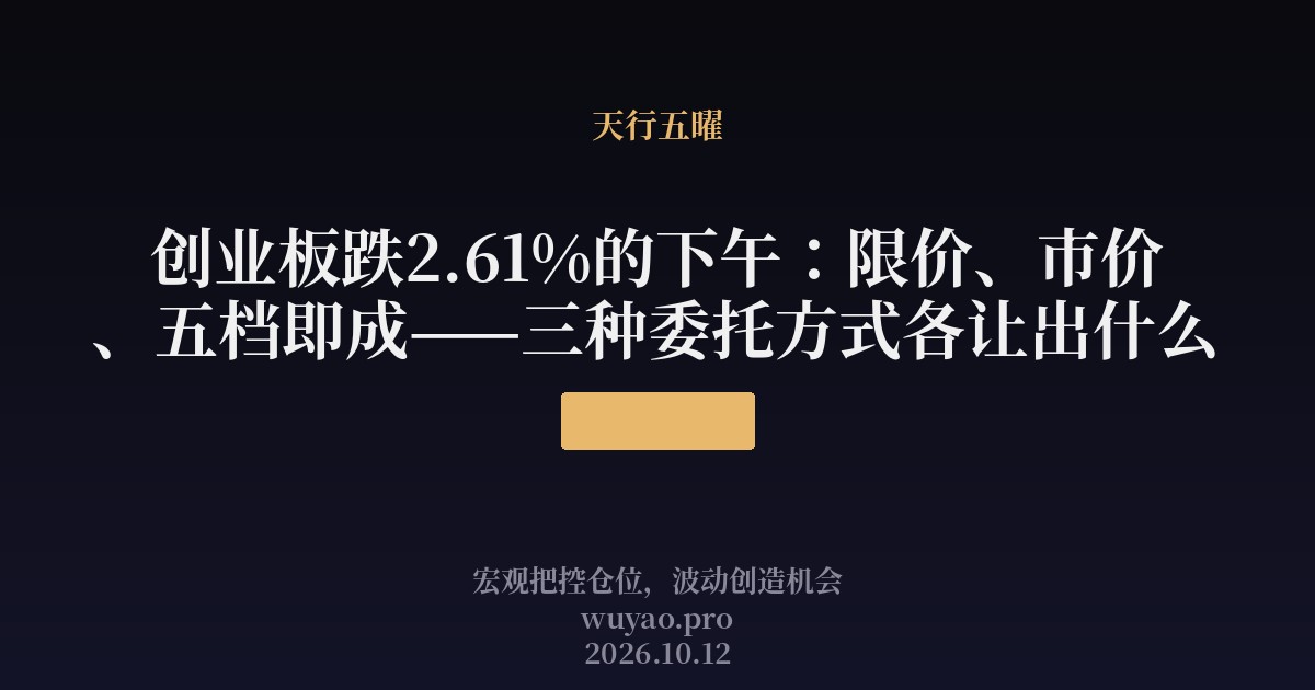 创业板跌2.61%的下午:限价、市价、五档即成——三种委托方式各让出什么