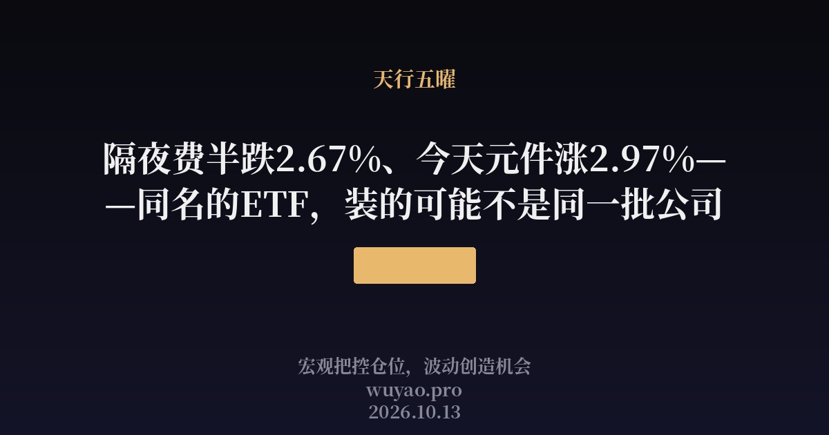 隔夜费半跌2.67%、今天元件涨2.97%——同名的ETF,装的可能不是同一批公司
