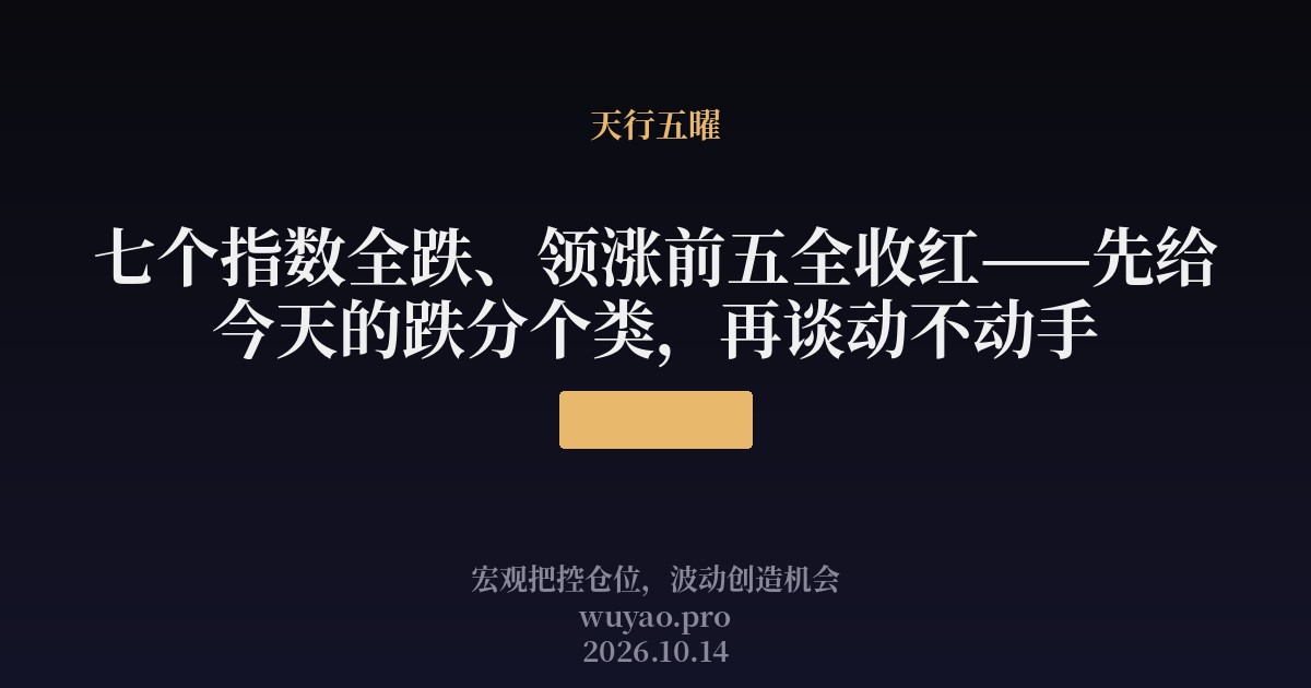 七个指数全跌、领涨前五全收红——先给今天的跌分个类，再谈动不动手