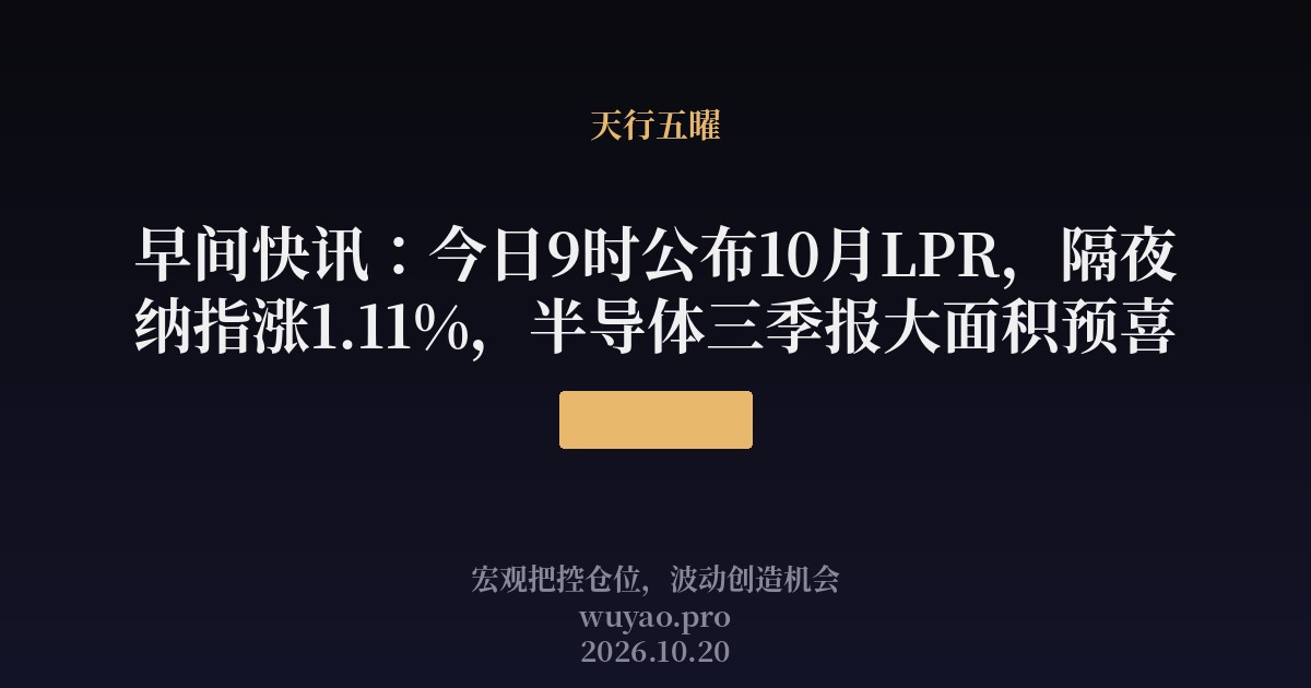 早间快讯:今日9时公布10月LPR,隔夜纳指涨1.11%,半导体三季报大面积预喜