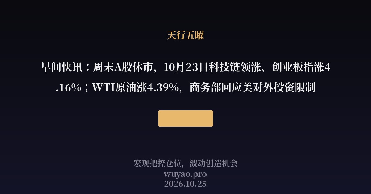 早间快讯:周末A股休市,10月23日科技链领涨